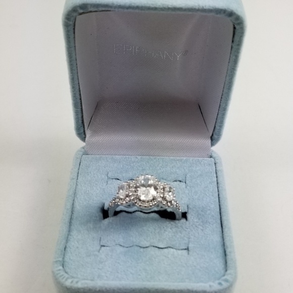 Platinum & Sterling Diamonique 3 Stone Oval Ring - Picture 4 of 8